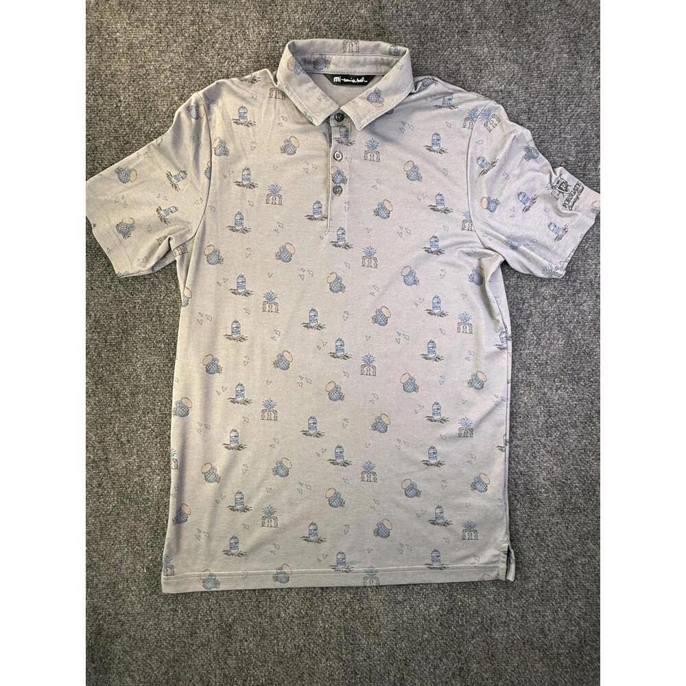 Travis Mathew Polo Shirt Mens Medium Gray Forsgate Country Club Pineapple Golf